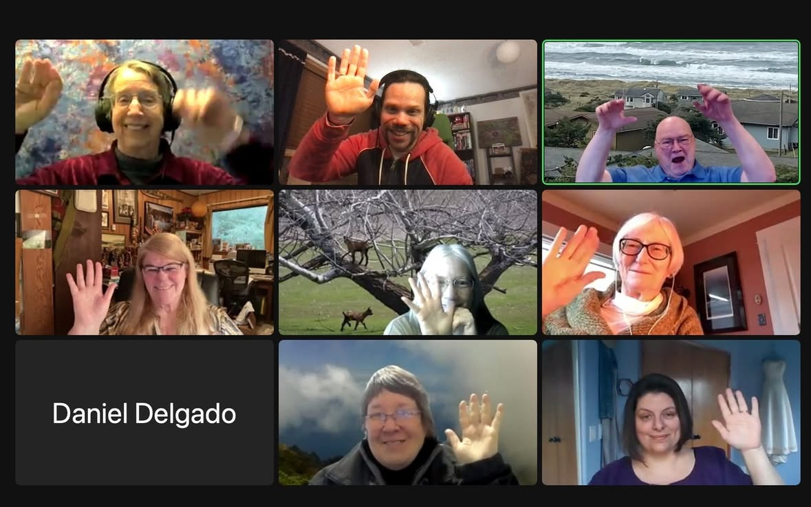 Zoom screen with excited people